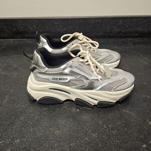 Steve Madden Women’s Silver Chunky Mesh Platform Sneakers